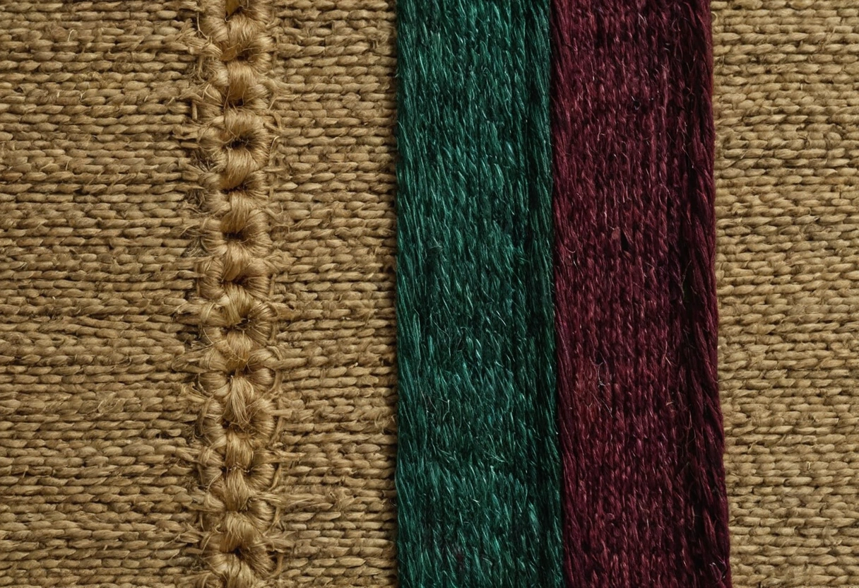 Reverse side of a woven Axminster wool carpet showing weft rows and backing